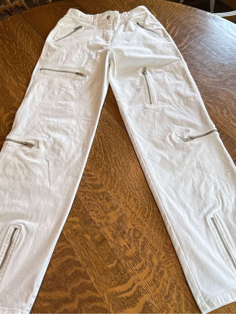 I.AM.GIA White Wide Leg Cargo Pants with Silver Zippers